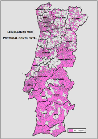 Freguesias onde o PS foi o partido mais votado em 1999.